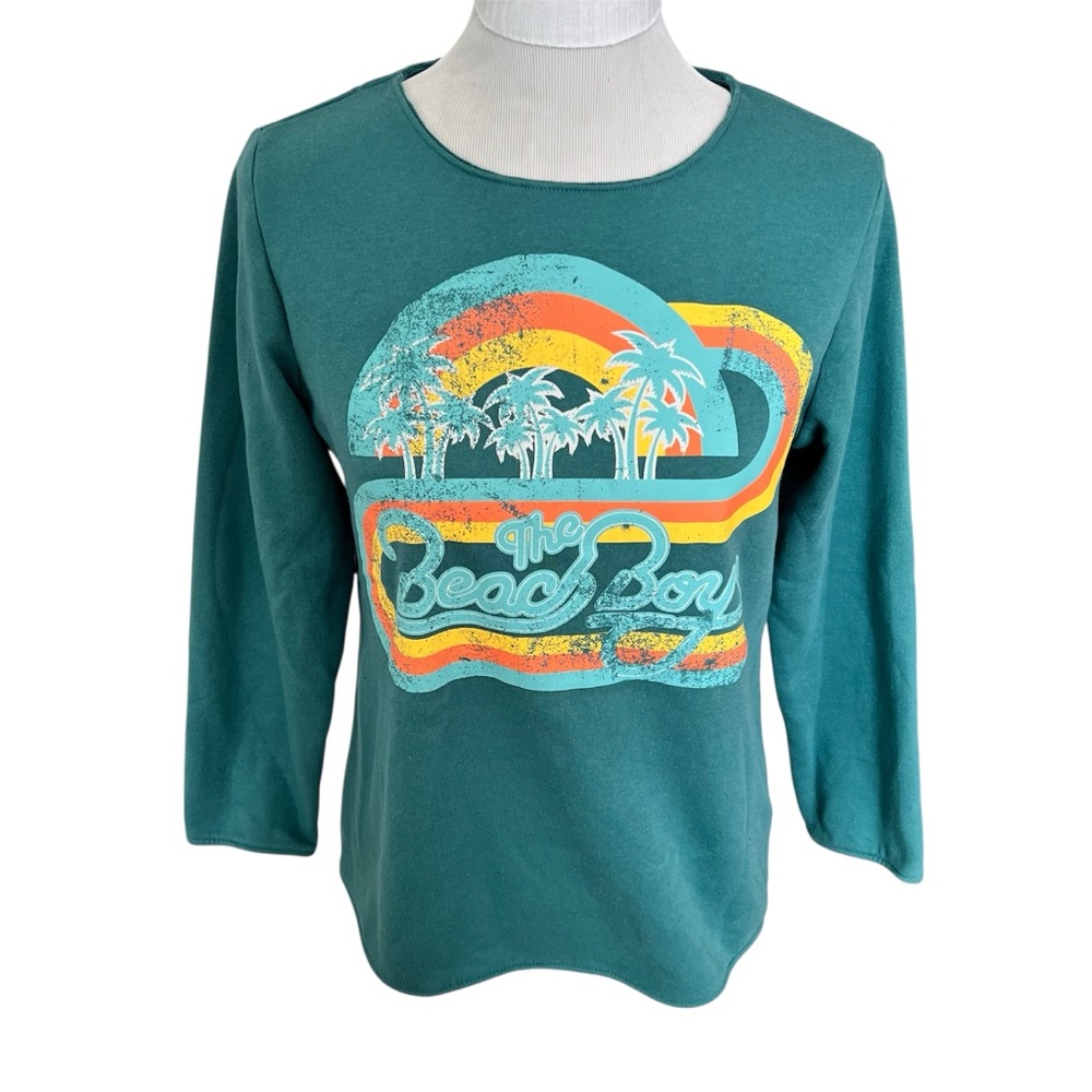 The Beach Boys Teal Retro Rainbow Graphic Fleece Top Size Small
